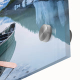Mid-century modernist abstract depiction of Alaska scenery on large acrylic glass, ideal for dining room art.