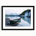 Extra large abstract art print of Alaska scenery in colorful, textured strokes on a black framed canvas.