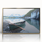 Mid-century modernist acrylic print of an Alaskan landscape, featuring muted earth tones, ideal for modern art wall decor.