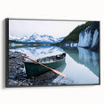 Black and white wall art featuring a vintage Alaska landscape on framed canvas, ideal for bedroom decor.