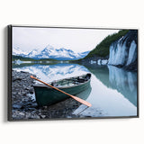 Black and white wall art featuring a vintage Alaska landscape on framed canvas, ideal for bedroom decor.