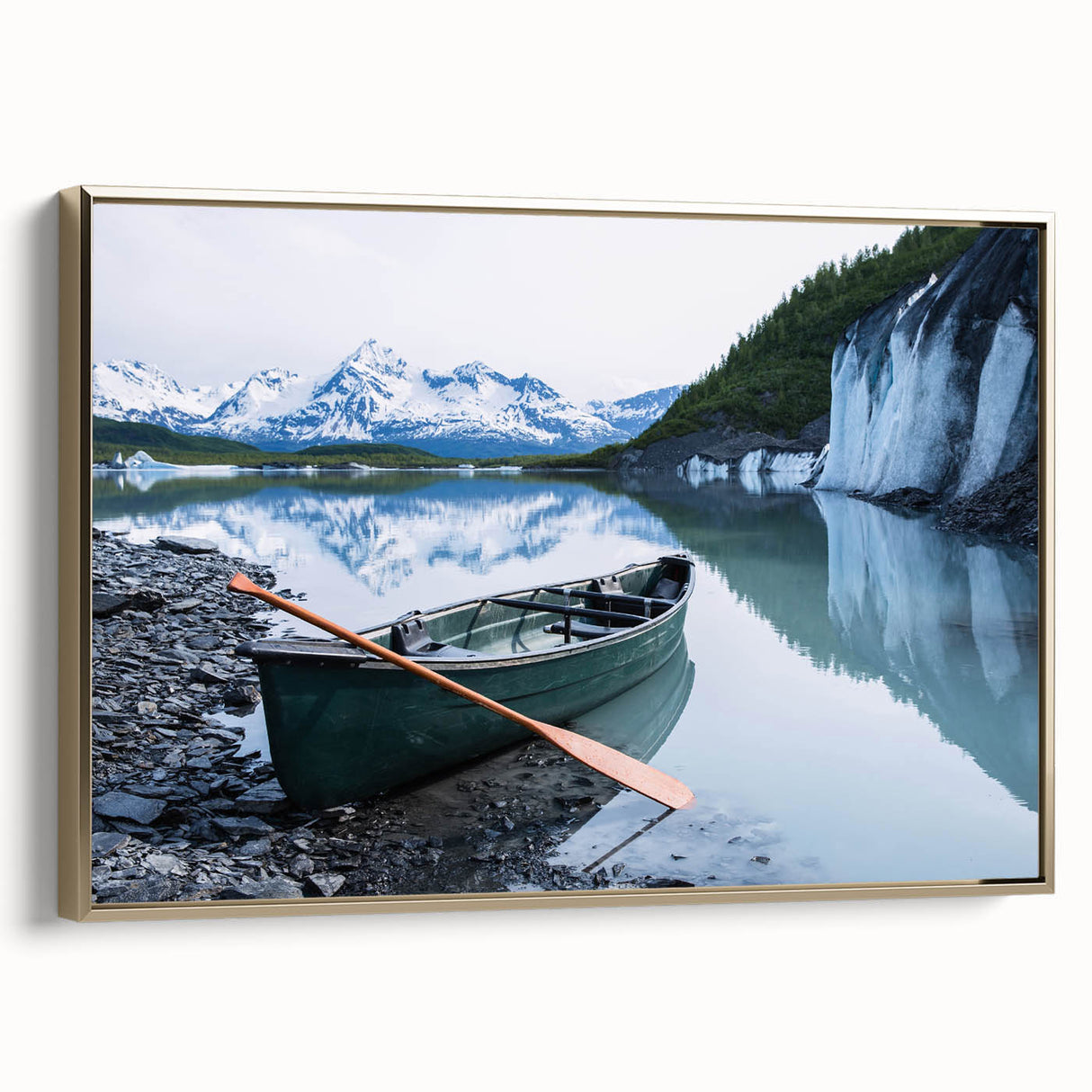 Framed canvas wall art depicting an Alaskan landscape in muted earth tones, suitable for bedroom decor.