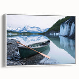 Vintage poster art of Alaska scenery on extra large framed canvas, featuring a black and colorful art palette.