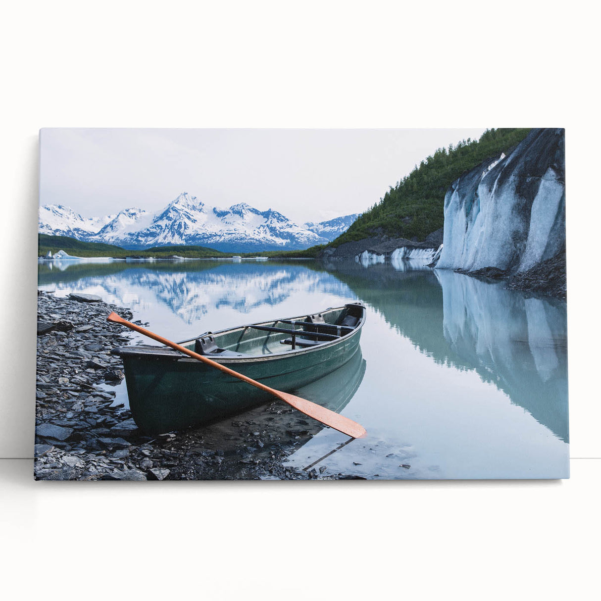 Black and white photograph of Alaskan scenery on stretched canvas, suitable for kitchen wall art or bedroom.
