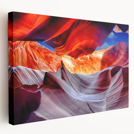 Antelope Canyon in Arizona on a large stretched canvas, featuring warm orange and red rock formations.