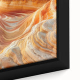 Extra large framed canvas of Arizona's Coyote Buttes with textured, colorful rock formations, ideal for living room decor.