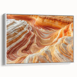 Framed canvas depicting vintage poster art of Coyote Buttes in Arizona, featuring vibrant earth tones.