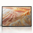Large abstract wall art of Coyote Buttes in Arizona, featuring earthy red and orange tones on a black framed acrylic print.