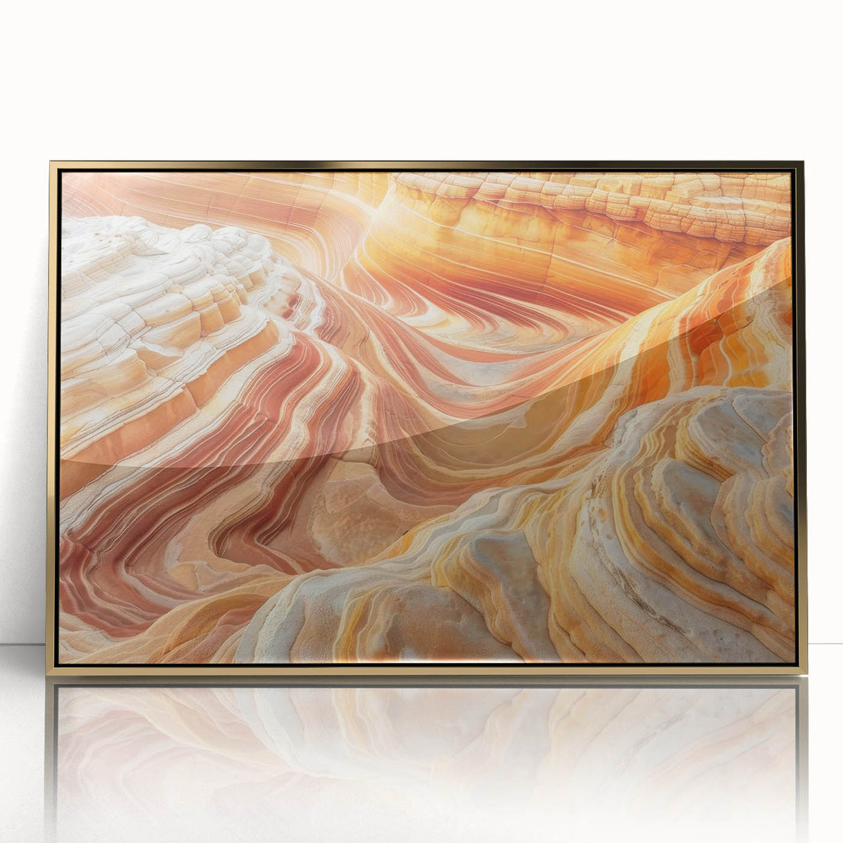 Framed acrylic print of Coyote Buttes in Arizona, showcasing earthy red and orange tones, ideal for modern art wall decor.