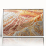 Modern art wall decor featuring Arizona's Coyote Buttes in soft earth tones on a framed acrylic.