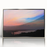 Mid-century modernist art depicting an Arkansas landscape in muted earth tones on a framed acrylic print.