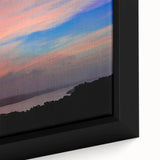 Extra large framed canvas featuring a textured depiction of Arkansas scenery in black with colorful art accents.
