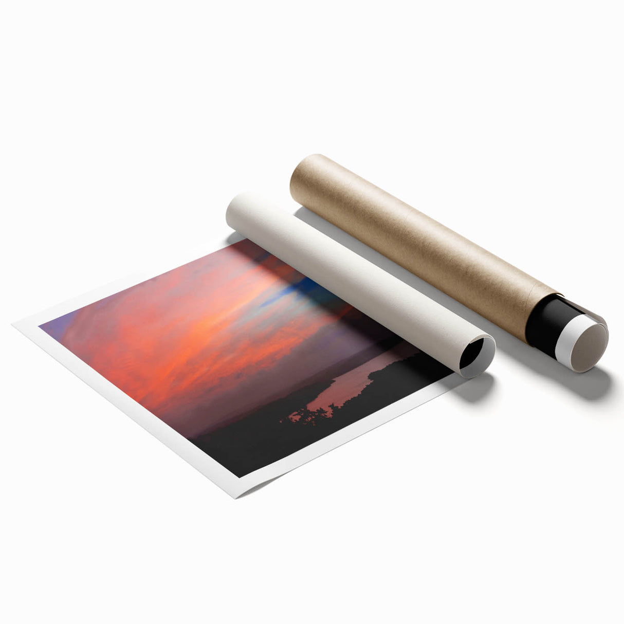 Extra large rolled print of Arkansas scenery, featuring muted green and blue floral elements.