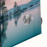 Large abstract wall art of Lake Tahoe in muted blue and green tones on acrylic glass, ideal for dining room decor.