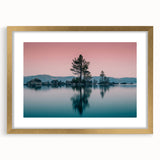 Extra large abstract art print of Lake Tahoe in textured style with vibrant blues and greens, framed in gold.