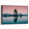 Black and white framed canvas of Lake Tahoe landscape, ideal for bedroom wall decor.