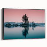 Black and white framed canvas of Lake Tahoe landscape, ideal for bedroom wall decor.