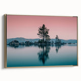 Framed canvas depicting Lake Tahoe landscape in muted blues and greens, ideal for bedroom wall art.