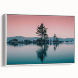 Vintage poster art of Lake Tahoe with vibrant colors on a framed canvas, ideal for living room decor.