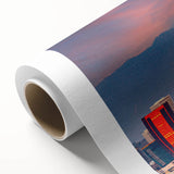 Art deco poster of Los Angeles skyline in pastel colors on rolled canvas, suitable as nursery wall art.