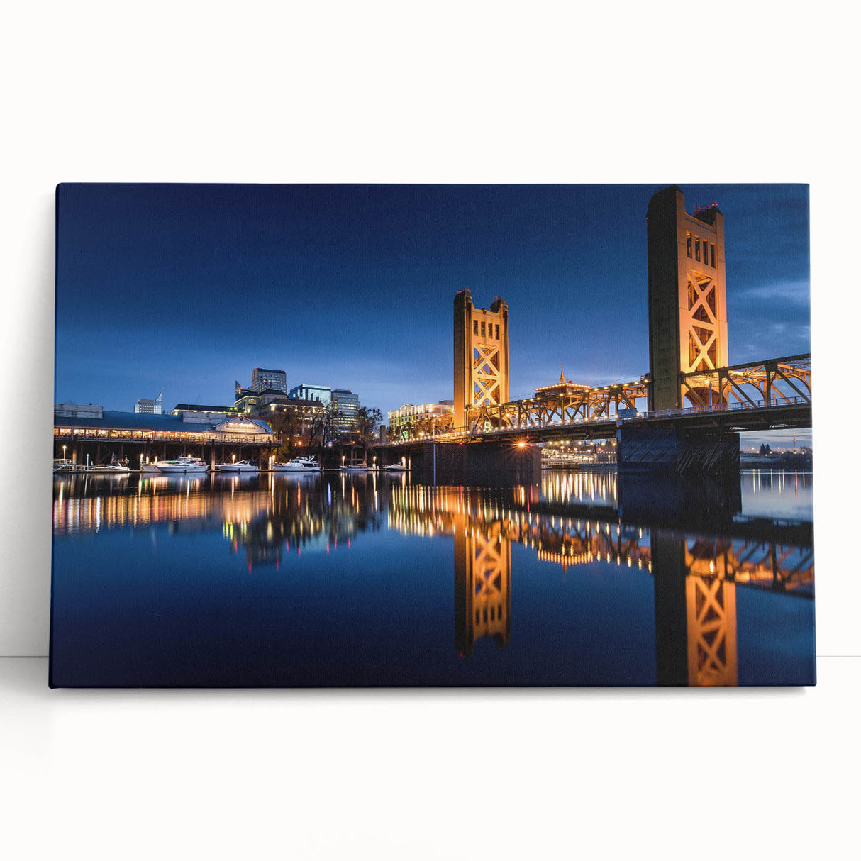 Black and white large art print of Sacramento scenery on stretched canvas, ideal for kitchen wall art or bedroom ambiance.