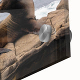 Large abstract wall art depicting San Diego scenery in mid-century modernist style on acrylic glass.