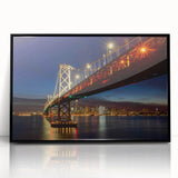 Large abstract wall art depicting San Francisco's skyline in muted gray and blue tones on a framed acrylic.