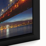 Extra large framed canvas featuring a textured depiction of the San Francisco skyline in black with colorful highlights.