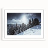 Abstract art print of Vail, Colorado in muted earth tones on a white-framed canvas.