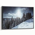 Black and white framed canvas of Vail, Colorado landscape, ideal for bedroom wall art.