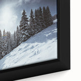Extra large framed canvas of a textured Colorado Vail scenery in black with colorful accents, suitable for living room decor.
