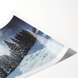 Extra large rolled print of line art flowers set against a Vail, Colorado scenery, in muted green and brown tones.