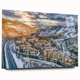 Large abstract wall art depicting Aspen, Colorado scenery in muted earth tones on acrylic glass.