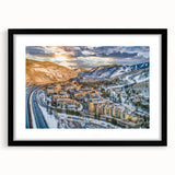Extra large abstract art print of colorful Aspen scenery, textured on a black framed mat, ideal for living room decor.