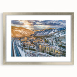 Textured abstract art print of Aspen, Colorado in muted earth tones on a framed silver mat, ideal for bedroom art.