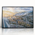 Large abstract wall art of Aspen, Colorado in muted earth tones on framed acrylic, ideal for modern living room decor.