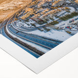 Art deco poster featuring an Aspen, Colorado landscape in muted earth tones on rolled canvas, suitable for dining room decor.