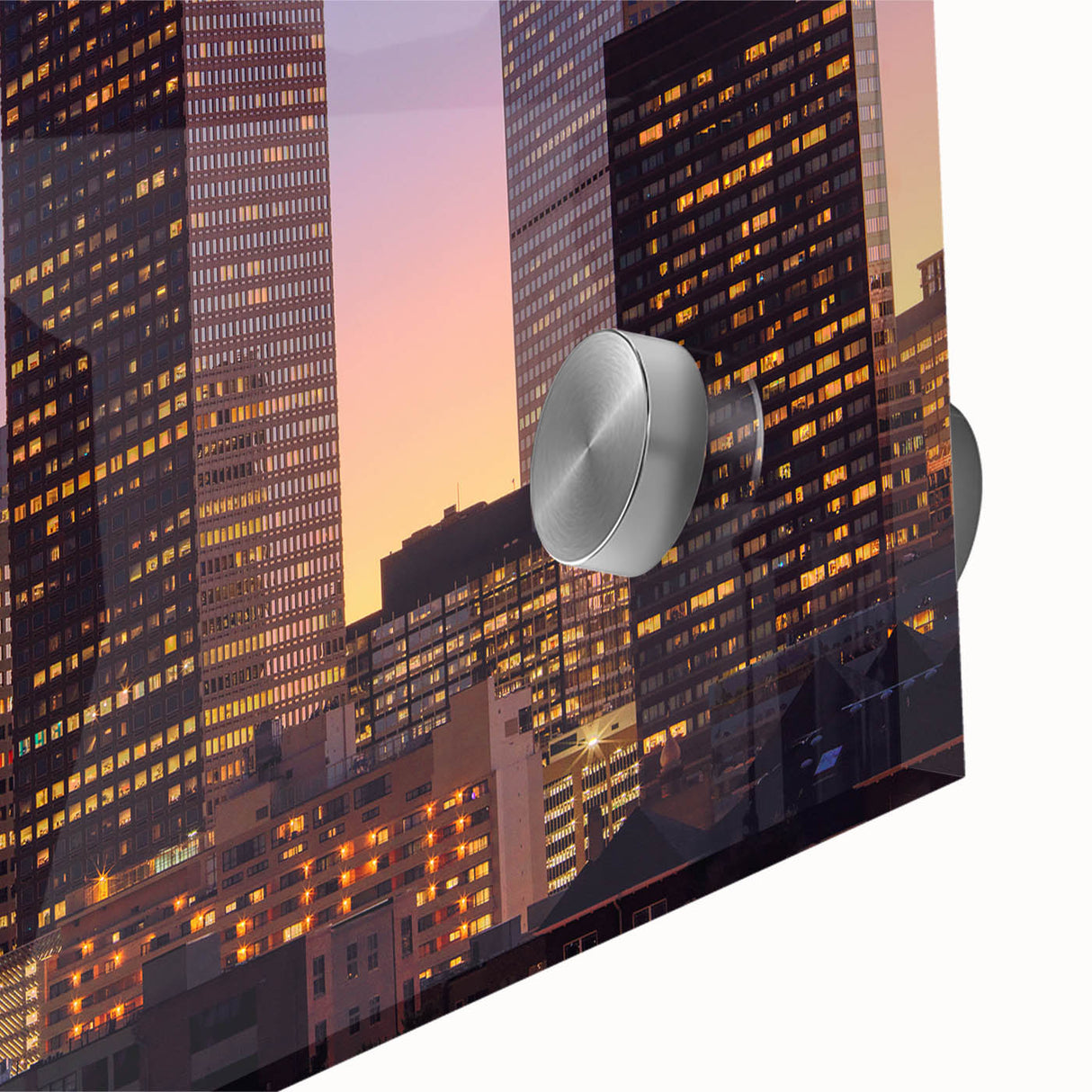 Large abstract depiction of Denver skyline in muted earth tones on acrylic glass, ideal for dining room art.