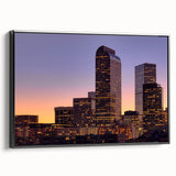 Black and white framed canvas of Denver landscape, ideal for bedroom wall art.