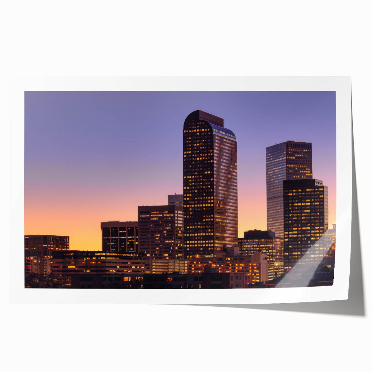 Rolled print of Denver, Colorado scenery in soft pastel shades, suitable for dining room wall art.