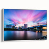 Vintage poster art of Connecticut scenery on a framed canvas, featuring colorful art in extra large size.