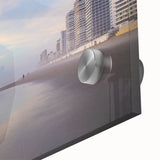 Large abstract wall art depicting Daytona scenery in muted earth tones on acrylic glass, suitable for dining room decor.