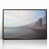 Large abstract wall art featuring Daytona scenery in muted gray and blue tones on a framed acrylic.