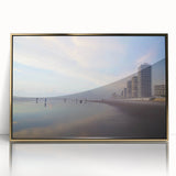 Mid-century modernist Daytona scenery in muted earth tones on a framed acrylic, ideal for modern art wall decor.