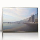 Mid-century modernist art of Daytona scenery in acrylic with silver frame, ideal for nursery wall decor.