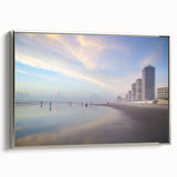 Framed canvas of a vintage Daytona landscape with colorful art elements and black accents, ideal for office decor.