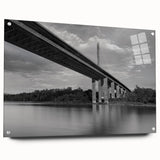 Acrylic print of a large abstract depiction of Delaware scenery in muted green and blue tones.