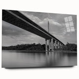 Large abstract wall art featuring swirling blue and gray tones on acrylic glass, ideal for bedroom or dining room decor.