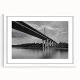 Abstract art print featuring a Delaware scenery in muted blue and green tones on a white-framed mat.