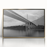 Acrylic print of Delaware scenery in gold frame, mid-century modernist style, suitable for modern art wall decor.